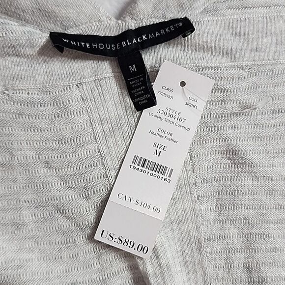 NWT WHBM Gray Knit Open Ribbed Front Cardigan Sweater Women Size Medium - Picture 3 of 5